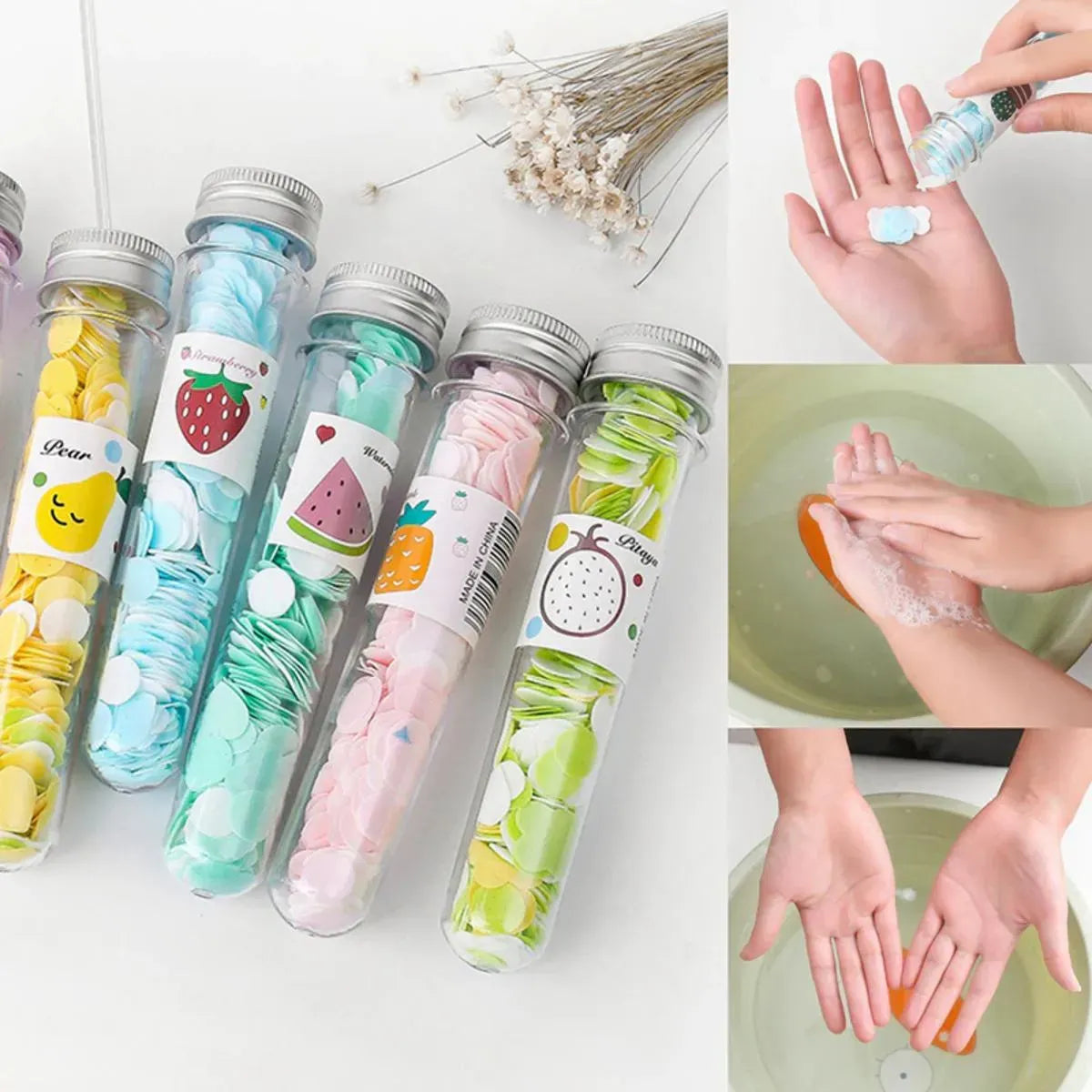 100 PCS Disposable Flower Paper Soap with Portable Tube – Multi-Color Travel Sheets for Hand Washing & Outdoor Use- Random Color