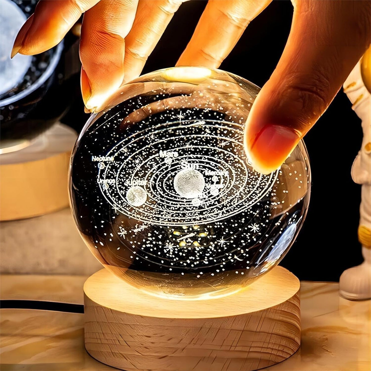 3D Galaxy Crystal Ball Night Light For Kids With Usb Table Colorful Led Wooden Light Base Birthday Gift For Teens Boys And Girls Crystal Ball For Home Decoration Random Design
