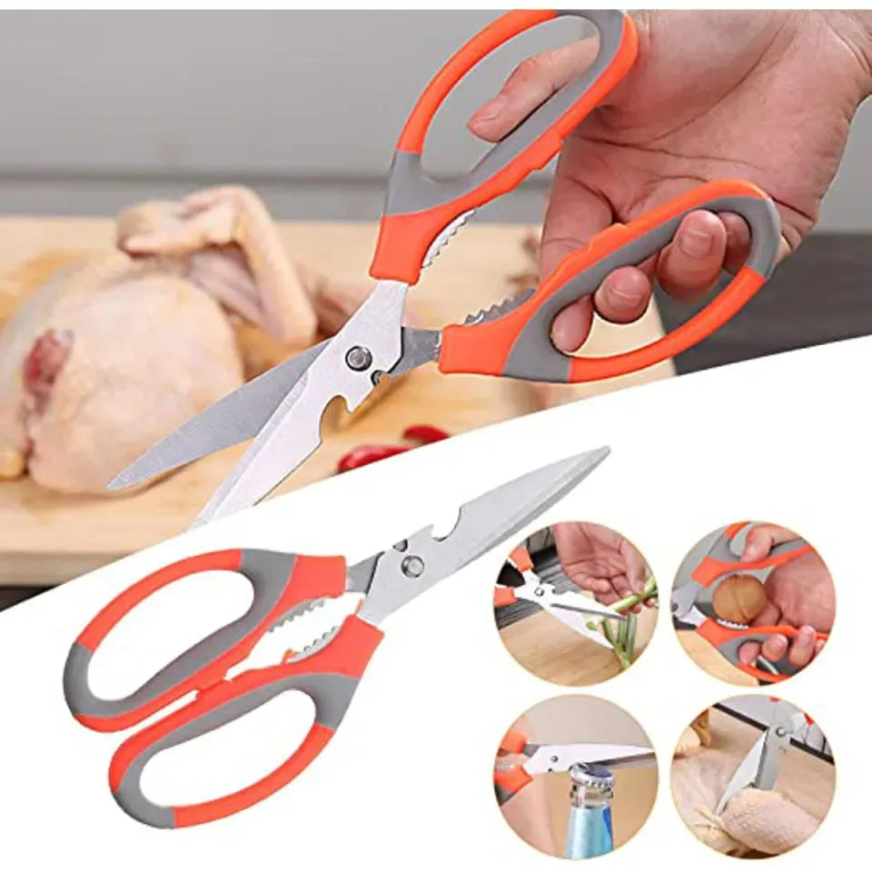 Kitchen Use Multipurpose Scissor Soft Grip Stainless Steel With Bottle Opener And Nut Cracker