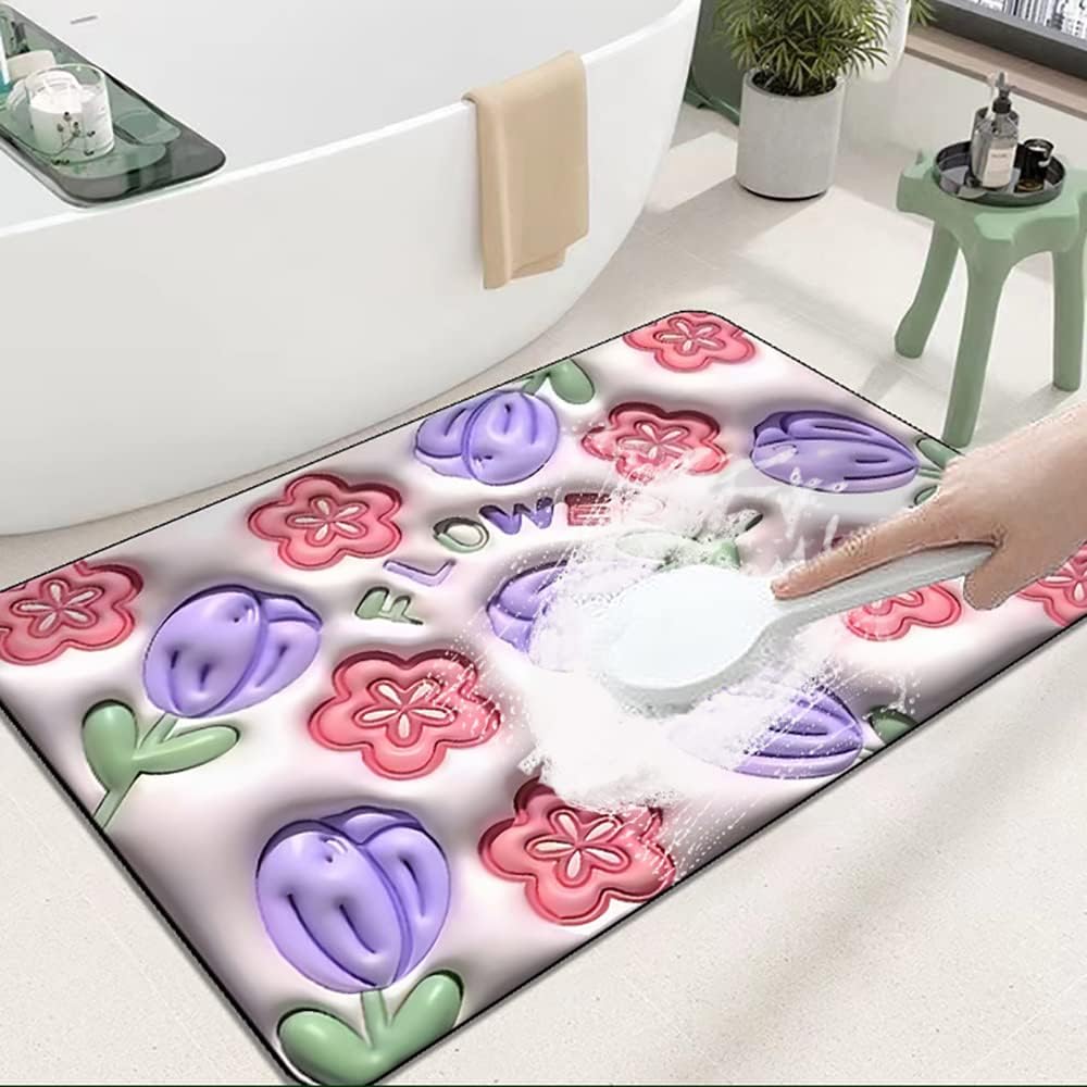 Absorbent Mat Flower Soft Diatom 3D Mud Floor Mat Bathroom Non Slip Rug Random Design