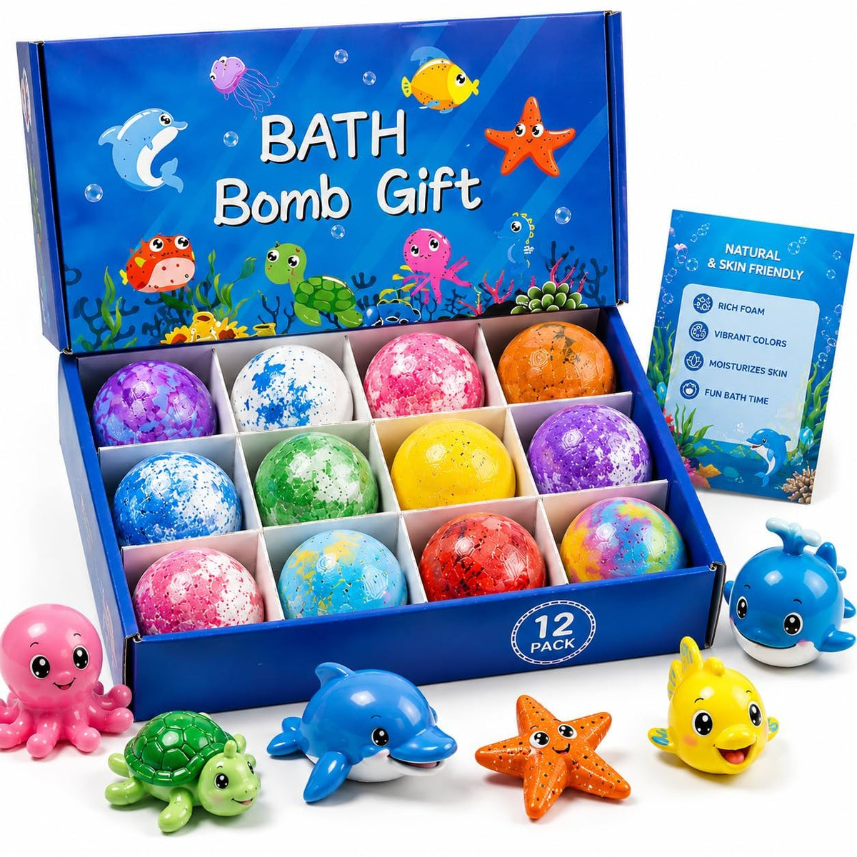 1pcs Bath Bombs for Kids Gift Set, Colorful Bath Bomb with Surprise Gift Inside, Ocean Theme Fizzing Tub Fun, Moisturizing Foam for Soft Skin, Cute Toy Filled Bath Time Treat
