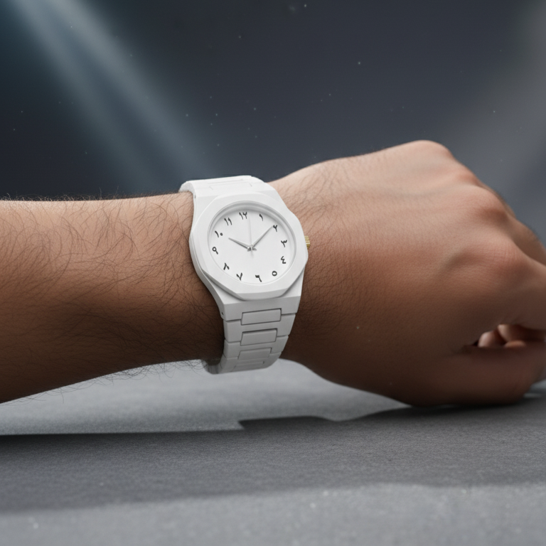 Full White Aura Watch Elegant Design Durable Build Comfortable Strap Clear Display Perfect For Daily Wear And Special Occasions