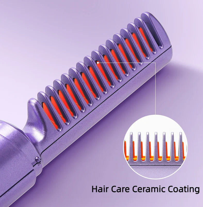 2 In 1 Rechargeable Hair Styling Brush Straightener Curler Negative Ion Travel Heat Comb Random Color 2