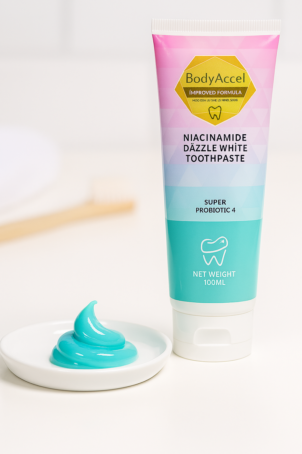 Body Accel Niacinamide Whitening Toothpaste 100ml – Advanced Stain Removal With Probiotics For Bright Smile & Fresh Breath