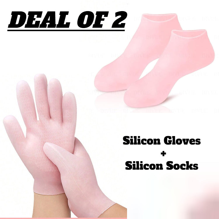 Silicone Moisturizing Gel Socks & Gloves Pack (64g) | Deep Repair for Dry Hands & Feet | Winter Care Deal