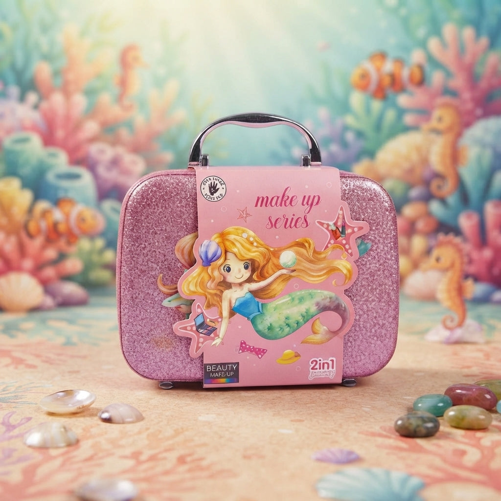 Mermaid 2-In-1 Makeup And Jewelry Case For Kids - Toy Accessory Designed For Makeup Storage And Daily Playtime Routine