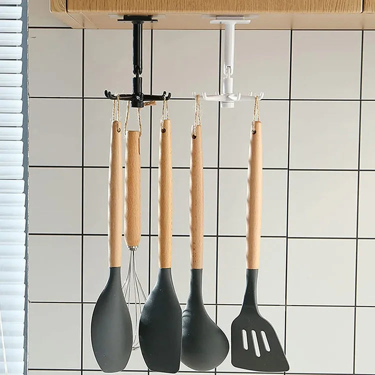 Kitchen Tools Spoon Holder Stand 360 Degrees Rotated Punch Free Rack Wall Hanging 1Pc