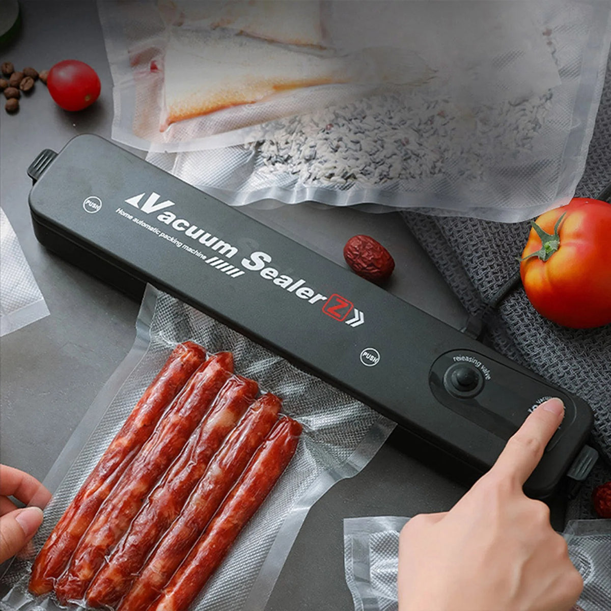 Vacuum Sealer Hand Machine ZKFK-001 | Automatic Food Sealer with 5 Vacuum Bags for Fresh Food Storage & Kitchen Organization