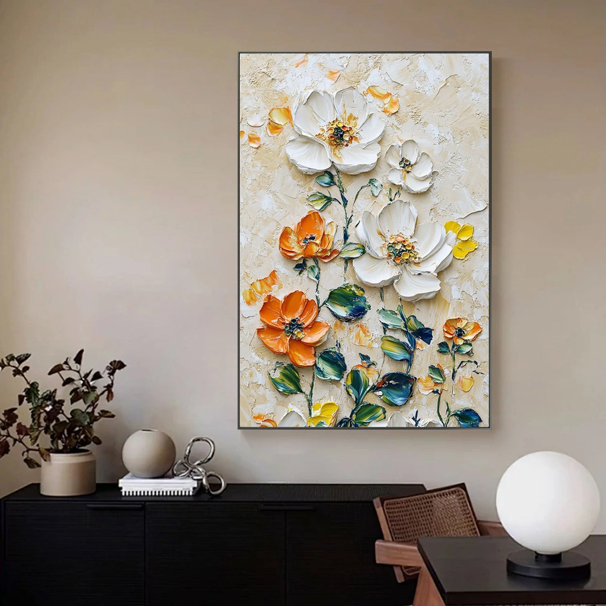 Vertical Floral Canvas Painting – Wild Garden Wall Art for Home & Office Décor