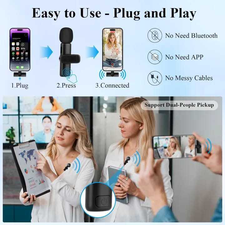 *BOYA BY-F10 2.4GHz Wireless Lavalier Microphone for Android USB-C Devices – Noise Cancelling, Plug & Play, 50m Range, 9h Battery* (With IPhone Connector)