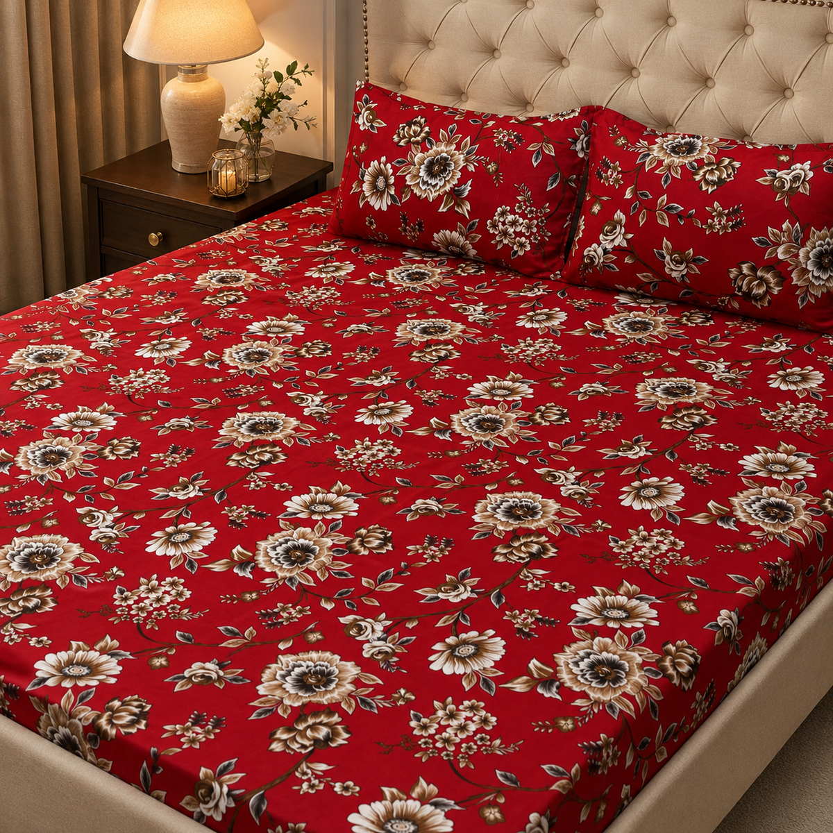 3D Crystal Cotton 3-Piece Bedsheet Set – Premium Ultra-Soft Bedding with 2 Matching Pillowcases (AY0010020)