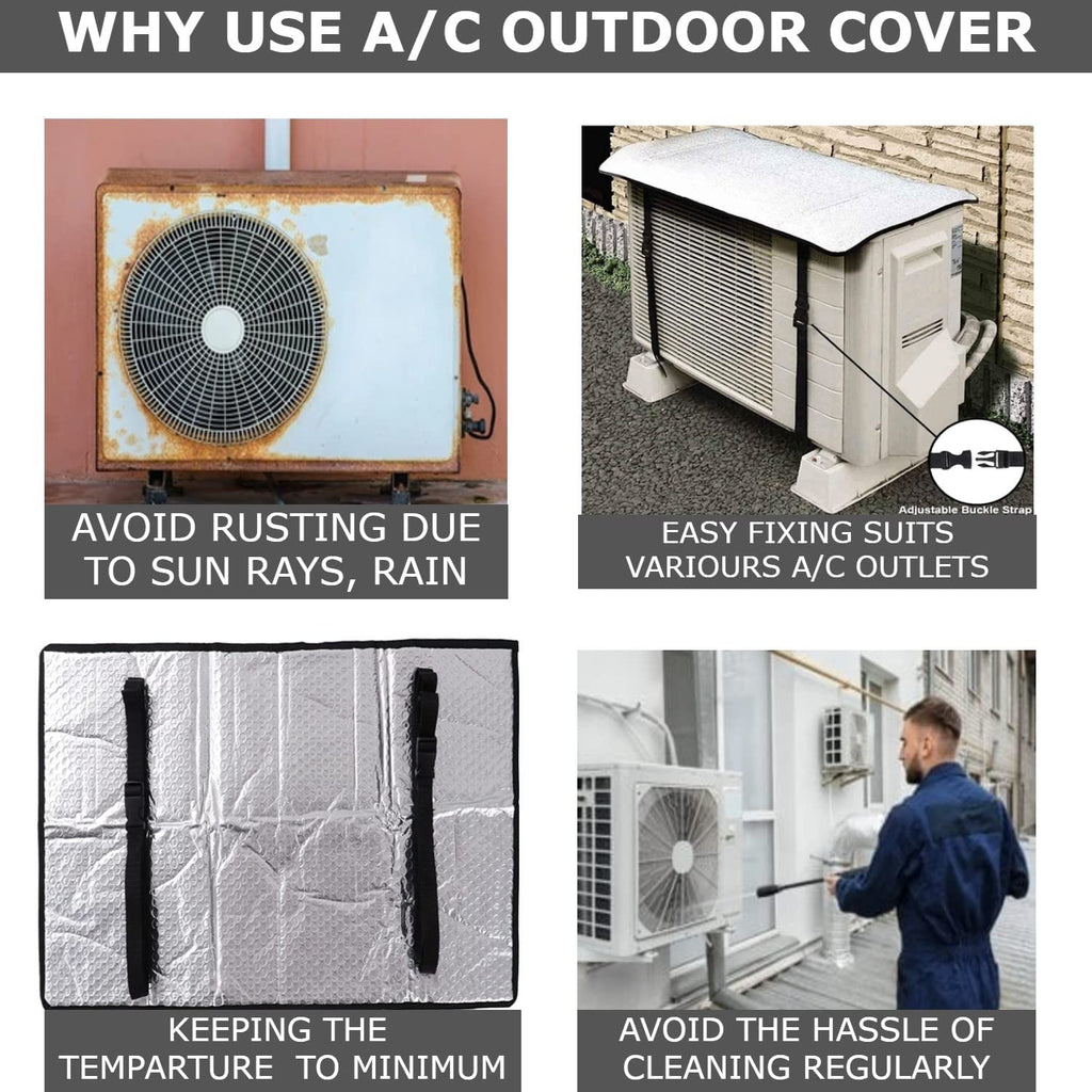 AC Outdoor Unit Sunshade Cover 3mm – Silver Foil Reflective Heat Shield & Dust Protector for Air Conditioner External Units  With Clip