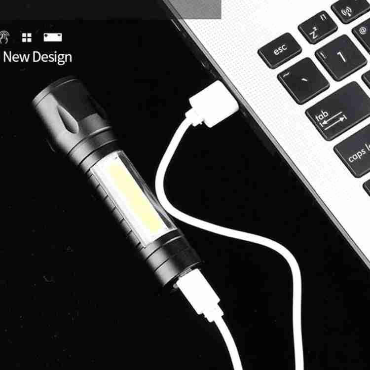 Portable LED Flashlight – Mini Rechargeable Torch with Side Light | Plastic Body