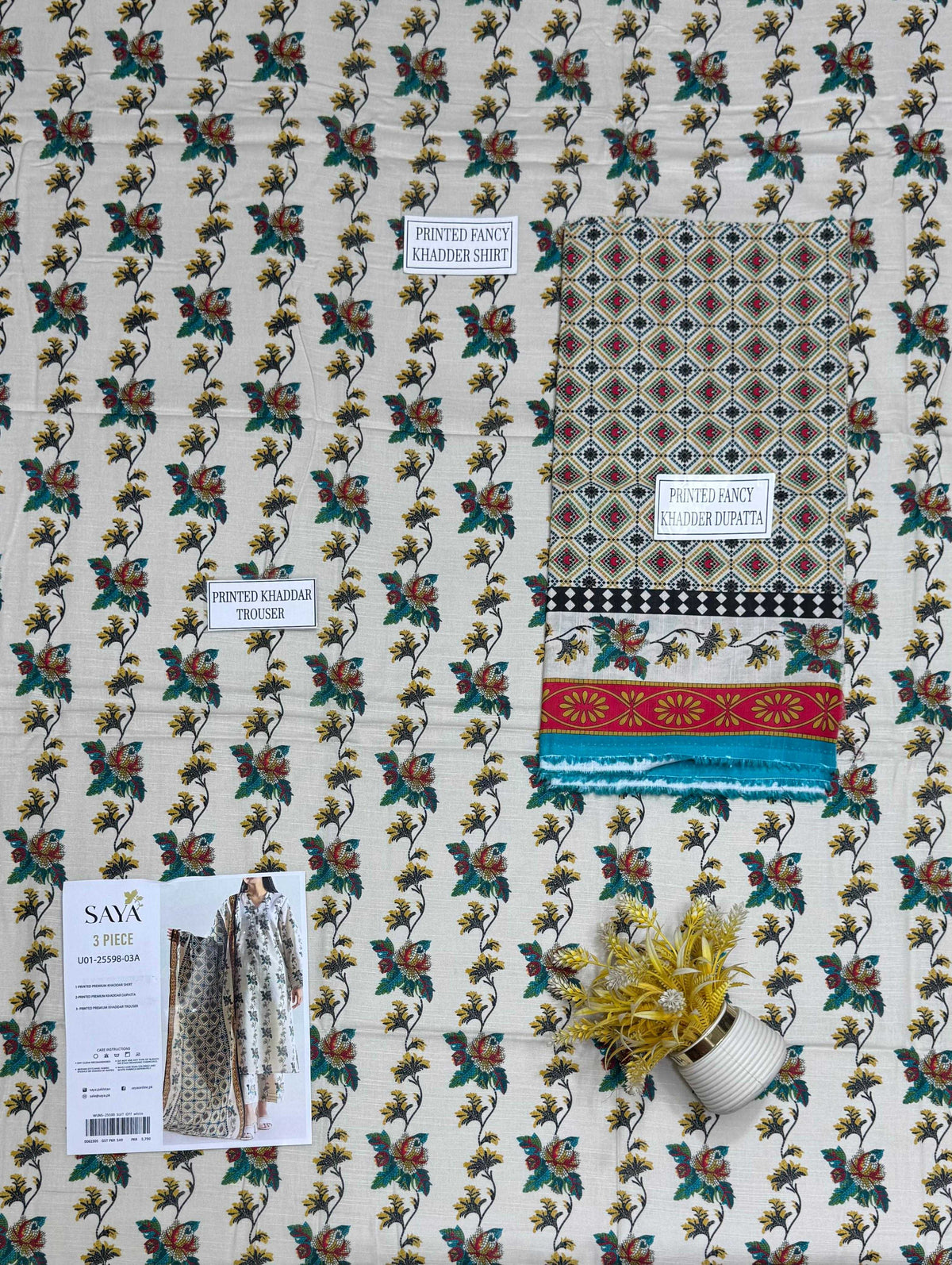 Saya Premium 3-Piece Printed khadder Suit – Unstitched winter Collection