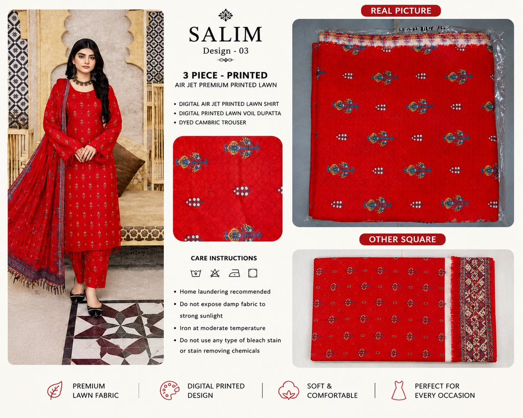 SALIM Design-03 3 Piece Printed Lawn Suit