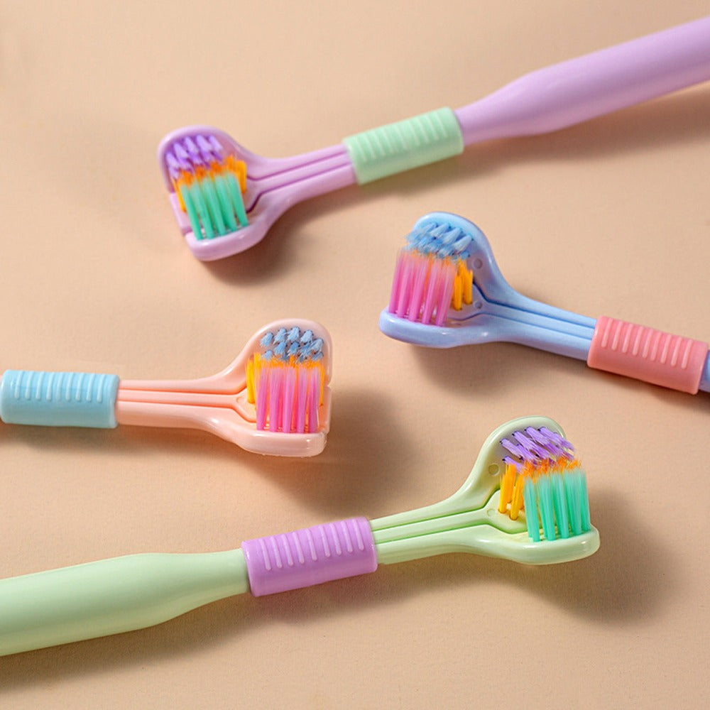 Three-Sided Soft Hair Toothbrush | Wrap-Around Deep Cleaning Manual Toothbrush for Adults & Children (Random Color, 1 Pc)