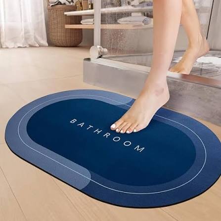 Washroom Mat Non-Slip 2.5mm | Oval Shape Bathroom Mat Waterproof | Washroom Mat For Home & Office Use mat size 39x59 cm - Blue