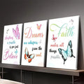 Believe Dream Faith 3 Piece Inspirational Butterfly Wall Art Set 8X11 Inch
