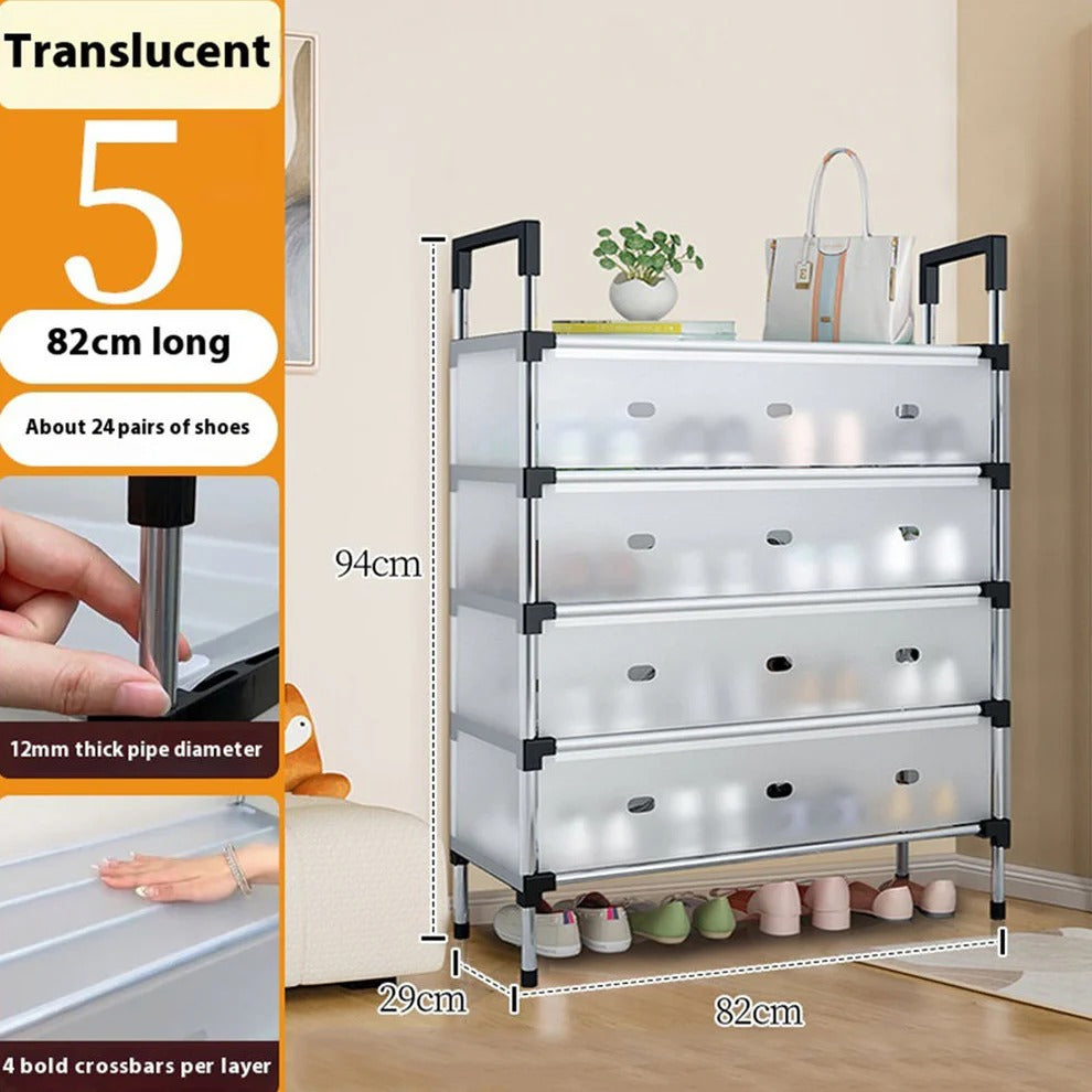 Modern Multi‑Layer Shoe Storage Rack | Dustproof Cover & Handles | Space‑Saving Organizer - 5 layer