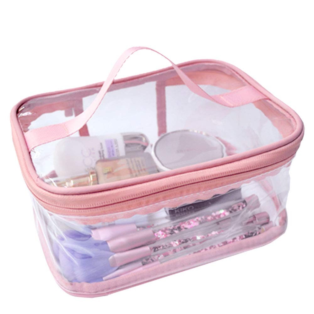 Cosmetic Organizer Makeup Brush Bag Cosmetics Transparent Multifunction Large Waterproof Portable Travel Makeup Cosmetic Bags (Pink Color)