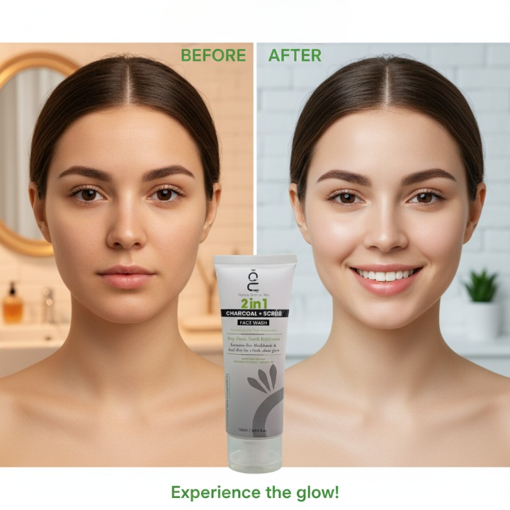 2 In 1 Charcoal + Scrub Face Wash 120ml | Deep Detox And Gentle Exfoliation | Removes Dirt, Blackheads, And Dead Skin For A Fresh, Clear, And Glowing Face