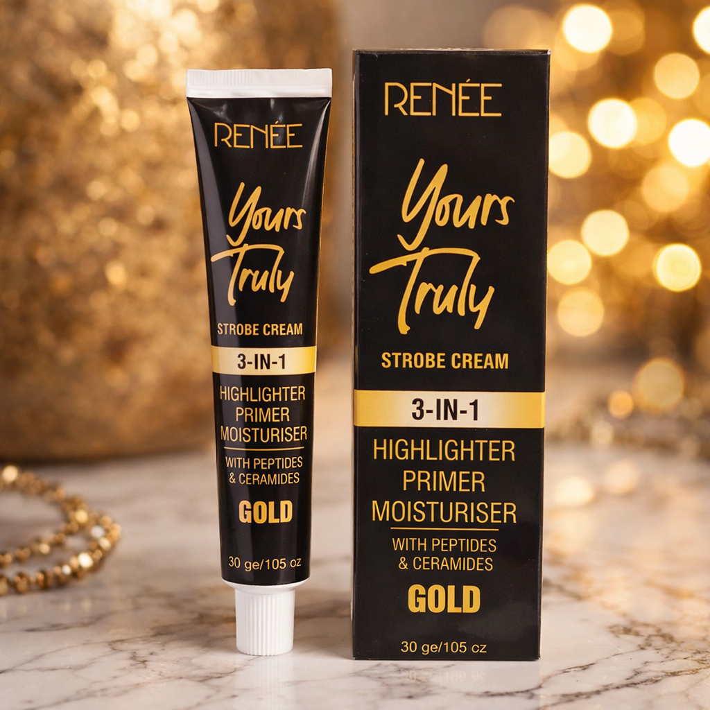 RENÉE Yours Truly 3-in-1 Gold Strobe Cream – Infused with Peptides & Ceramides for Face Highlighter, Primer & Moisturiser, 30g