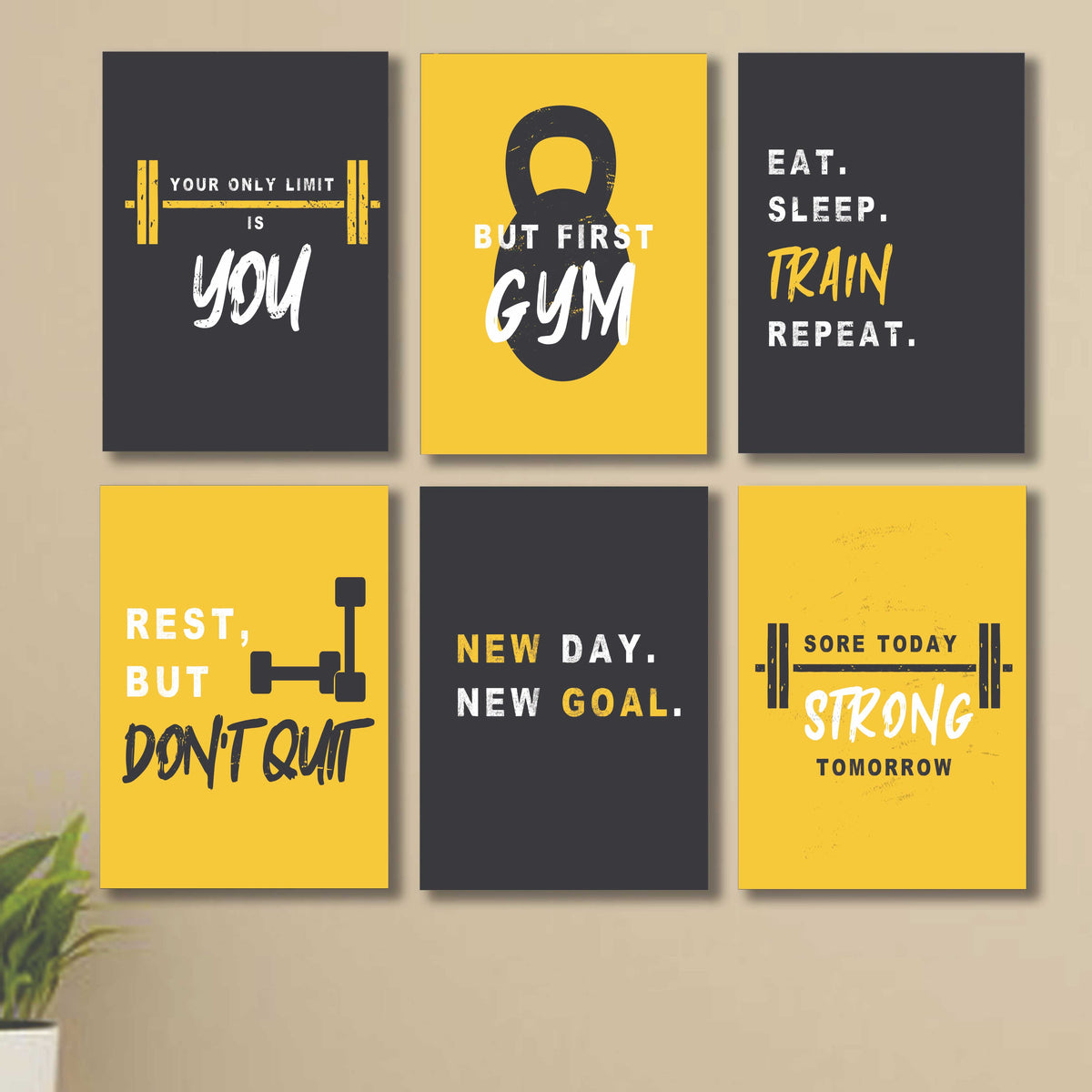 set of 6 Motivational sticky canvas frames for wall decore / sticky phototiles