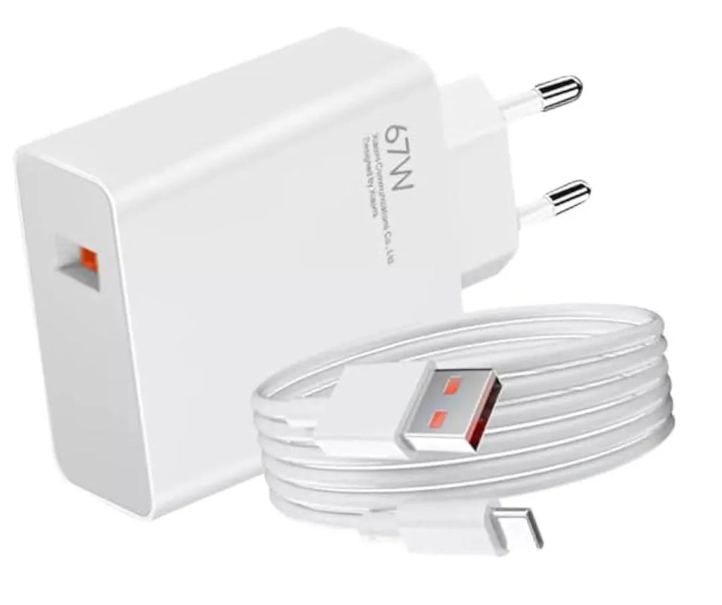 Xiaomi 67W Mini Fast Charging Power Adapter with Type-A Port & Charging Cable | Compact 67W Wall Charger for Smartphones & Devices