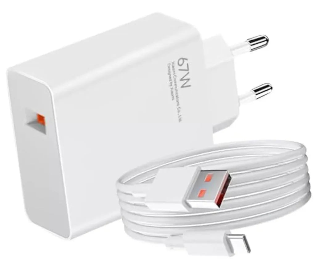Xiaomi 67W Mini Fast Charging Power Adapter with Type-A Port & Charging Cable | Compact 67W Wall Charger for Smartphones & Devices
