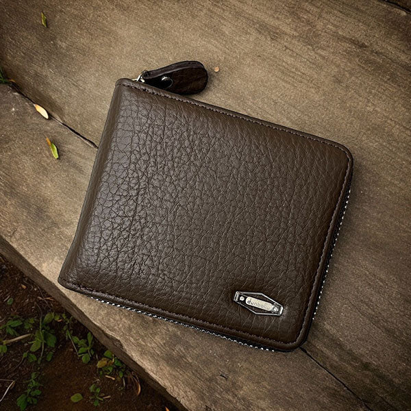 Dunbollu Premium Gold Zip Wallet for Men & Women – 6 Card Slots, Coin Pocket & Cash Compartment | Premium Leather Wallet - Black