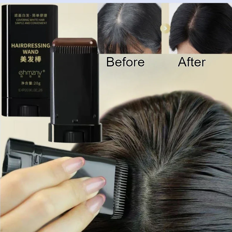 Ehmznv Hair Color Wand | Hairdressing Dye Hairdressing Wand Instant Root Touch-Up – Natural Hair Color Stick for Hair Coverage - Black & Brown (20g) - Black