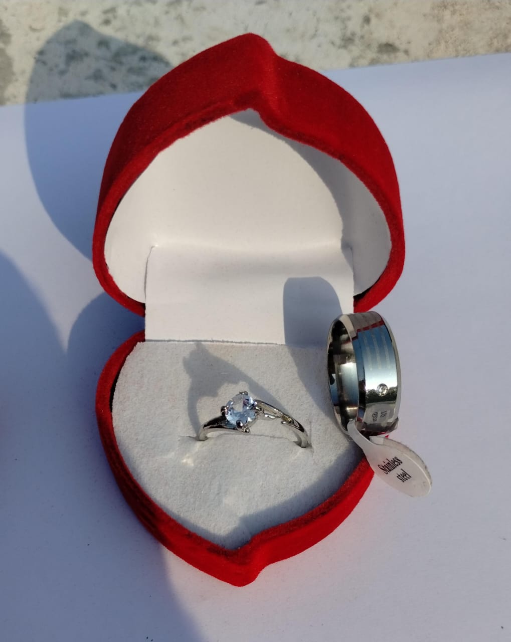 Elegant Stainless Steel Eternal Promise Couple Ring Set Featuring a Sparkling Solitaire Engagement Ring and a Sophisticated Modern Band for Lovers ( free size )