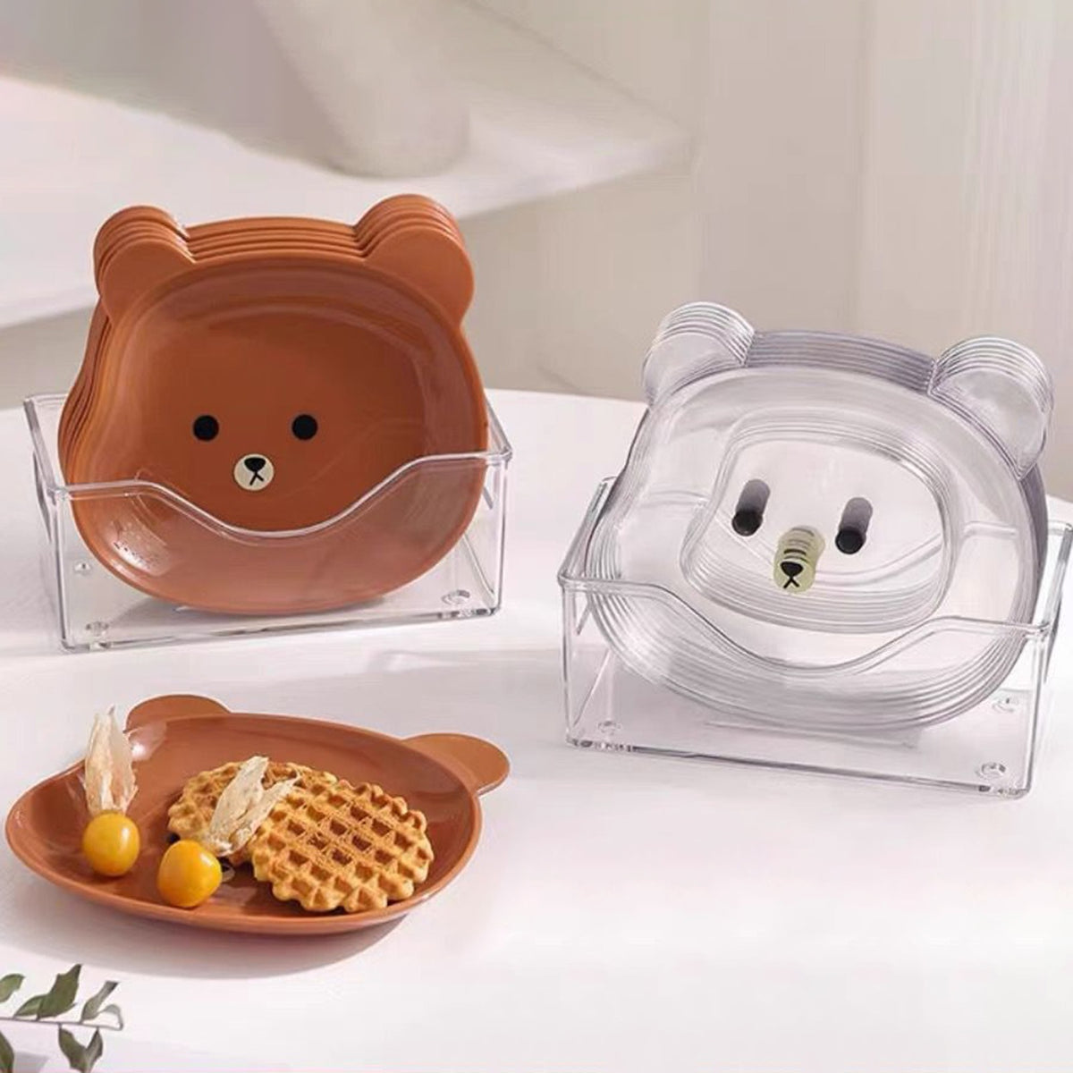 8 Plates With Stand Bear Design Durable Quality Stylish Look Reliable Utility Perfect Choice For Daily Use (Random Color)