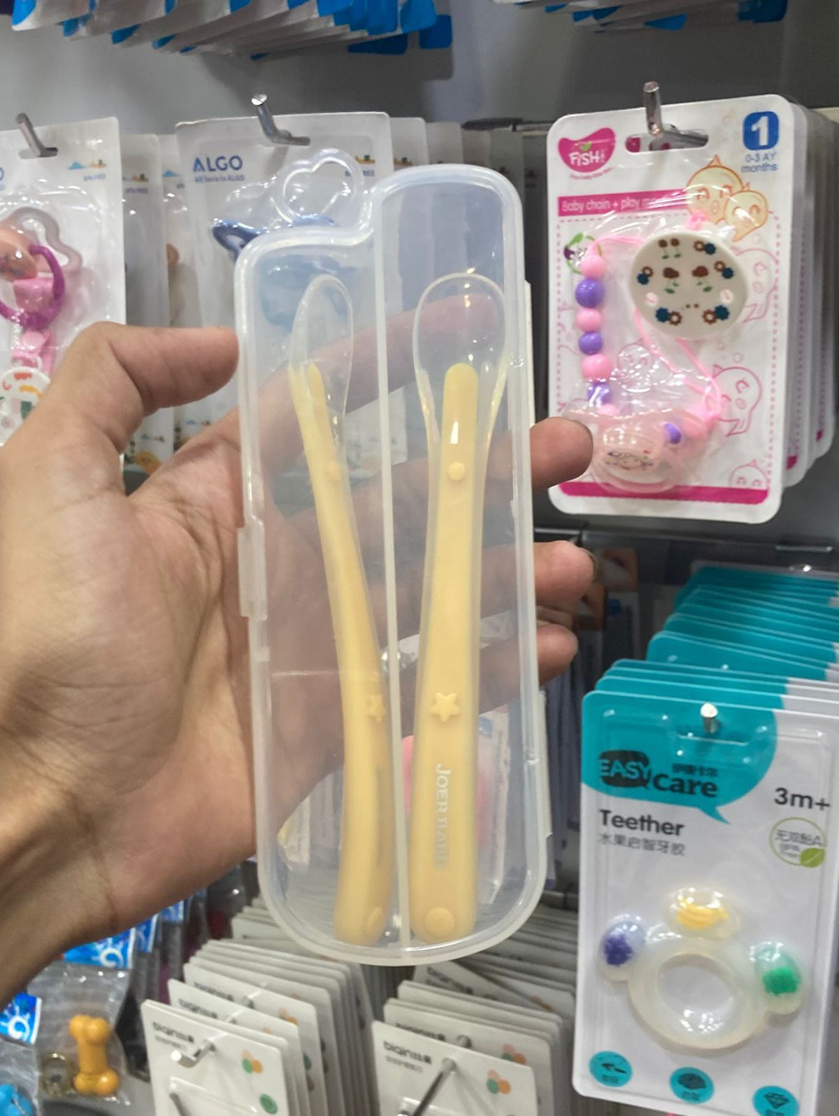 Baby Silicone Feeding Spoon & Fork Set with Hygienic Storage Box | Ultra-Soft Non-Toxic Self Feeding Toddler Utensils | Portable 2-Piece Premium Travel Pack Set for Sensitive Gums - Random Color