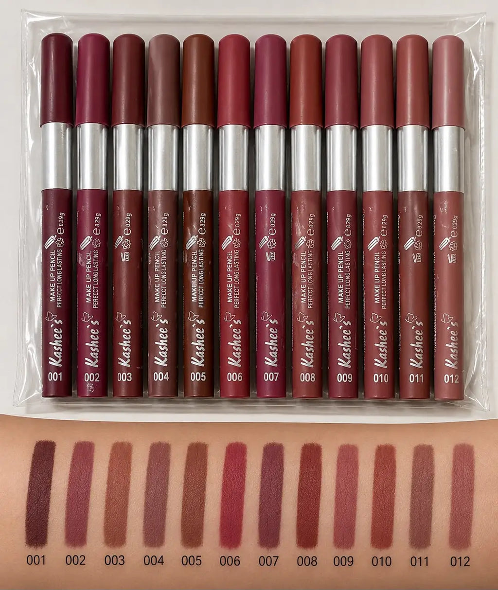 Kashee's 6 In 1 Foundation, Fixer, 12 Pcs Lip Pencil Set, Face Powder, Loose Powder And Paint Stick Deal, Pack Of 6