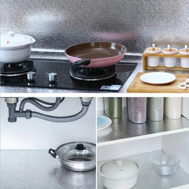 Self-Adhesive Kitchen Oil-Proof Sticker Roll | Waterproof Aluminium Foil Sheet | DIY Wallpaper 45×150cm