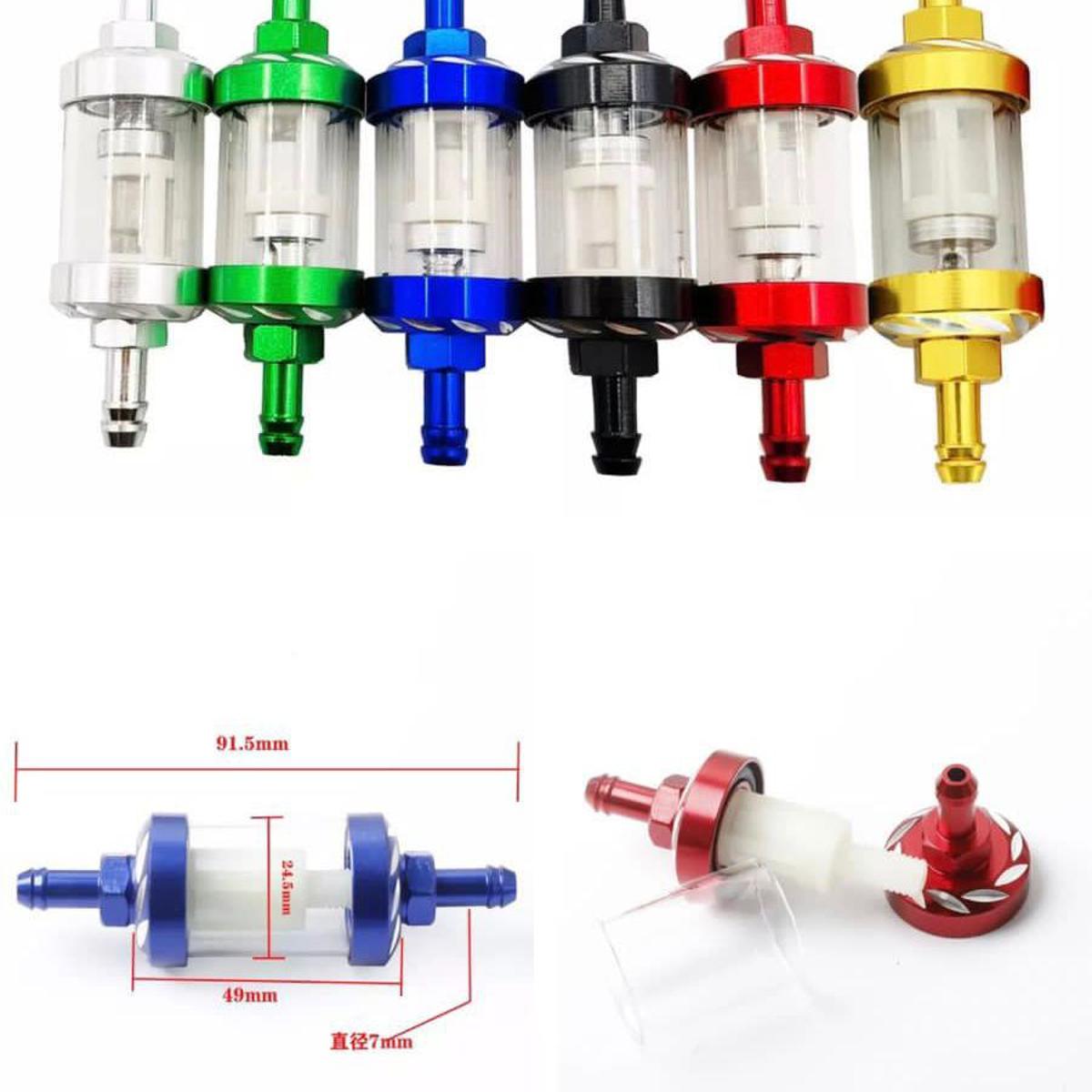 Universal Aluminum Glass Motorcycle Oil Filter – Transparent Reusable Inline Oil Filter for Motorbikes (Random Color)
