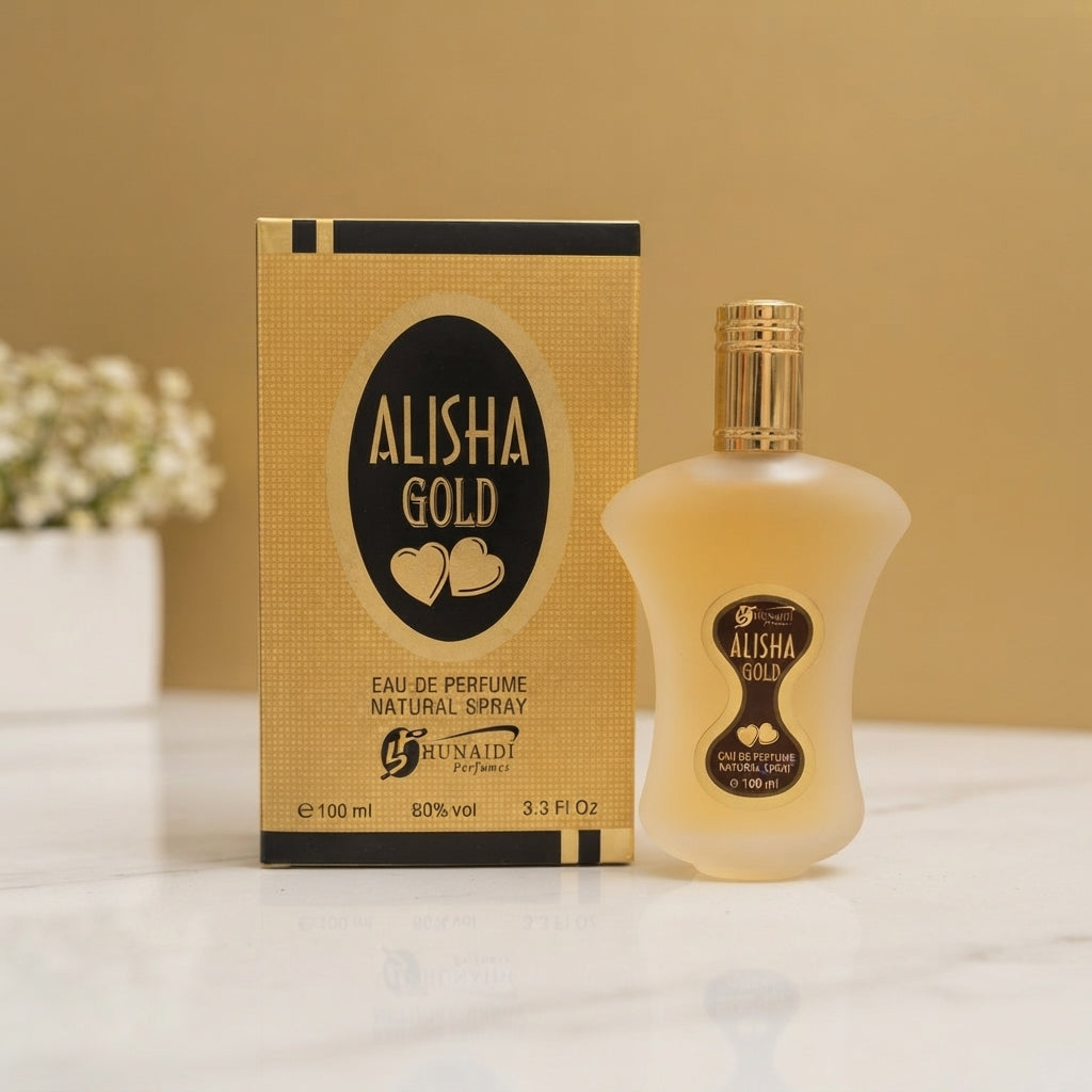 Alisha Gold Perfumes By Hunaidi - Signature Fragrance Accessory Designed For Scent Enhancement And Daily Grooming Routine - 100ML
