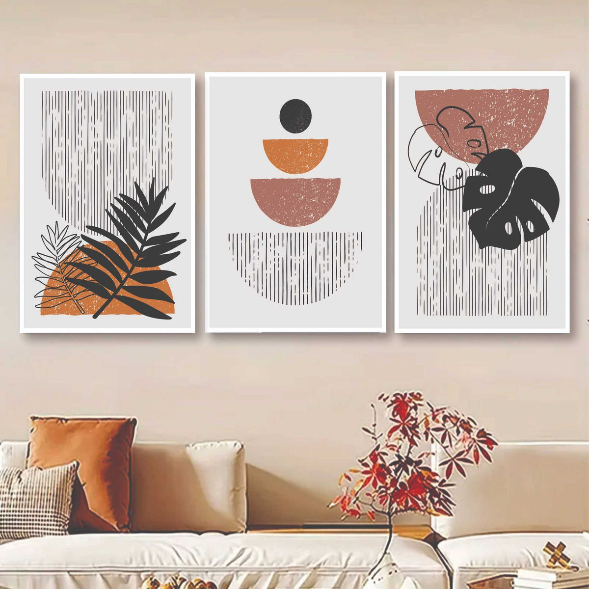 Set Of 3, Abstract Leaf Wall Art Photo Canvas Wooden Tile Frame