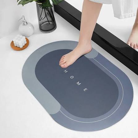 Washroom Mat Non-Slip 2.5mm | Oval Shape Bathroom Mat Waterproof | Washroom Mat For Home & Office Use mat size 39x59 cm - Blue