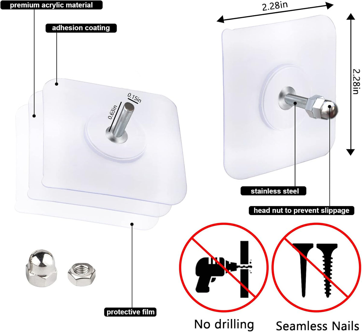 10-Pcs Self-Adhesive Wall Screws and Hanging Nails - No Drilling