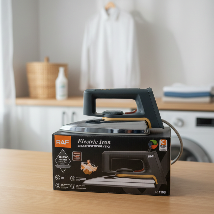 RAF Electric Iron R.1108 – Professional Dry Iron with Non‑Stick Soleplate