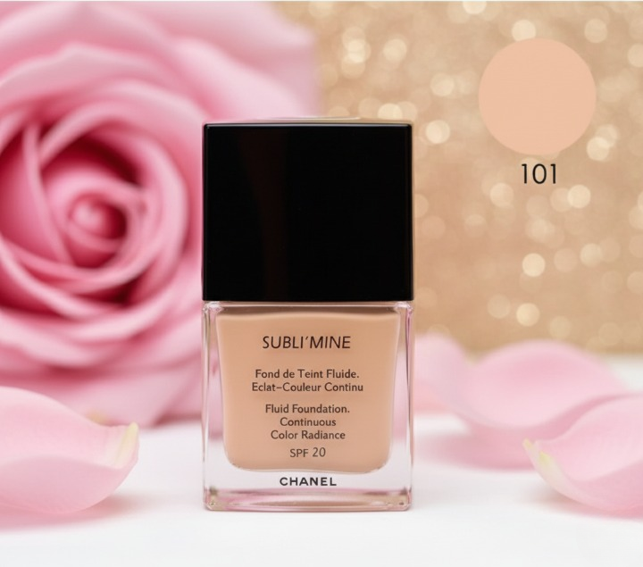Chanel Sublimine Fluid Foundation Continuous Color Radiance SPF 20 Shade 101 Exact Champagne Long Lasting Smooth Finish 75ml