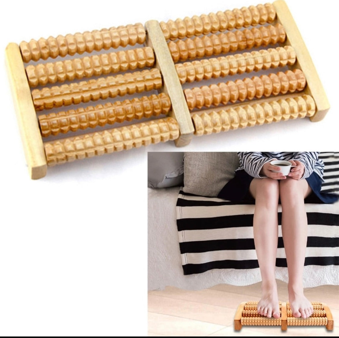 Traditional Wooden And Plastic Sticks Roller Foot Massager Durable Natural Wood Design For Relaxation Stress Relief And Improved Blood Circulation