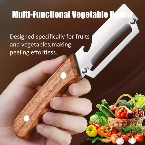 1 PCs Multi-Functional Knife Peelers For Kitchen, Multi Functional Vegetable Peeler, 3 In 1 Multi Functional Wooden Handle Peeler And Bottle Opener