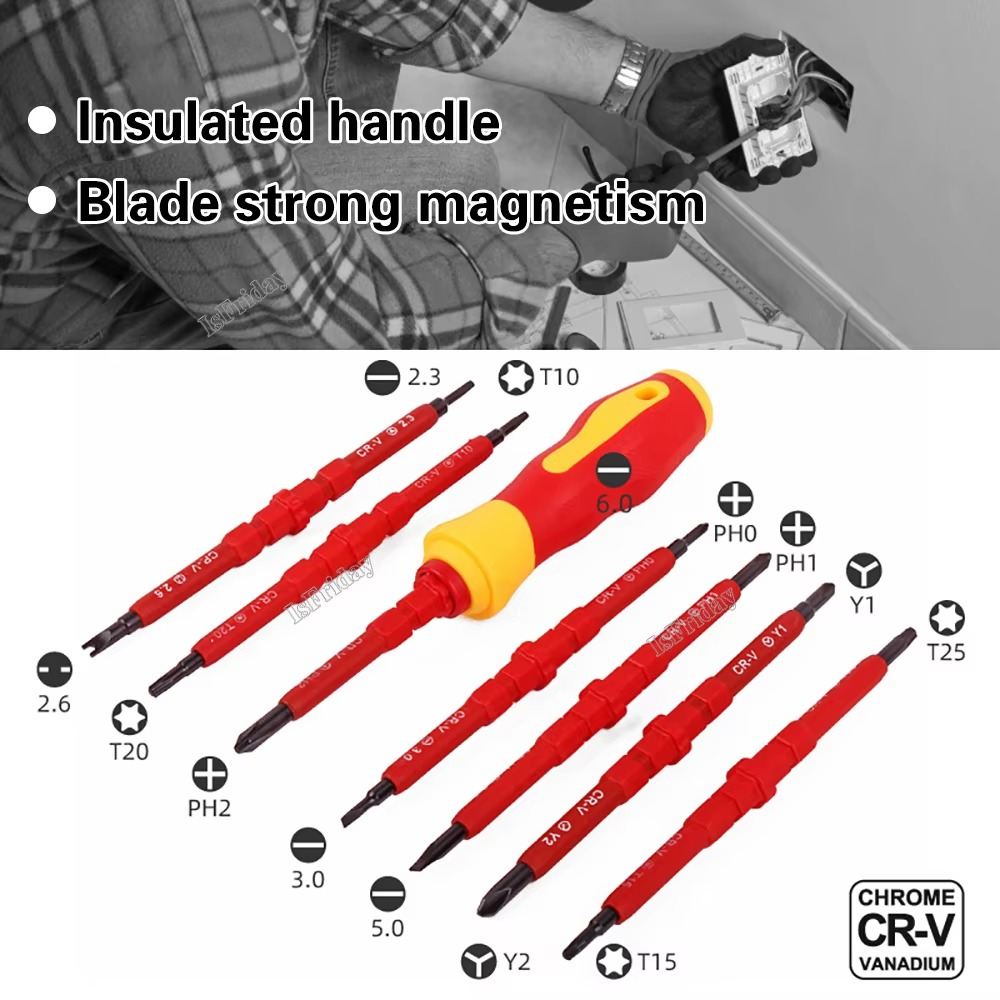 14 In 1 Insulated Screwdriver Set Slotted Screwdriver Bits Kit With Tester Pen Electricians Hand Tools Tool Set