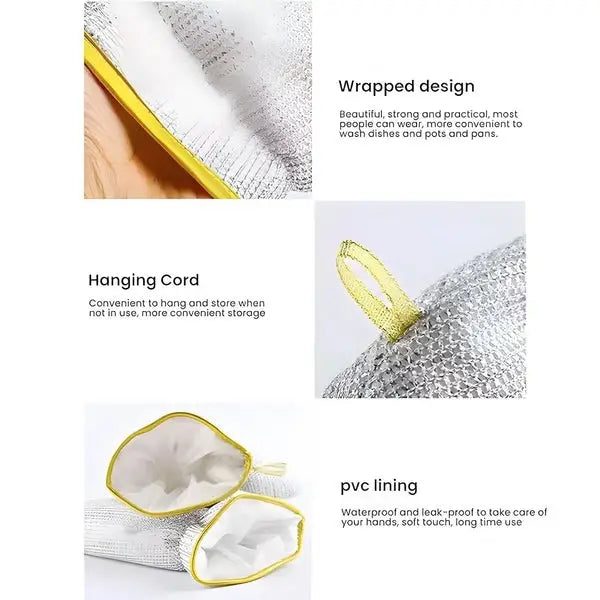 1 Pcs Multipurpose Wire Dishwashing Gloves Dishwashing Rags For Wet And Dry Steel Wire Miracle Cleaning Cloth With Glove Shape Non Scratch Wire Dish Cloths For Washing Dishes Kitchen Anti Heat Aluminium Gloves
