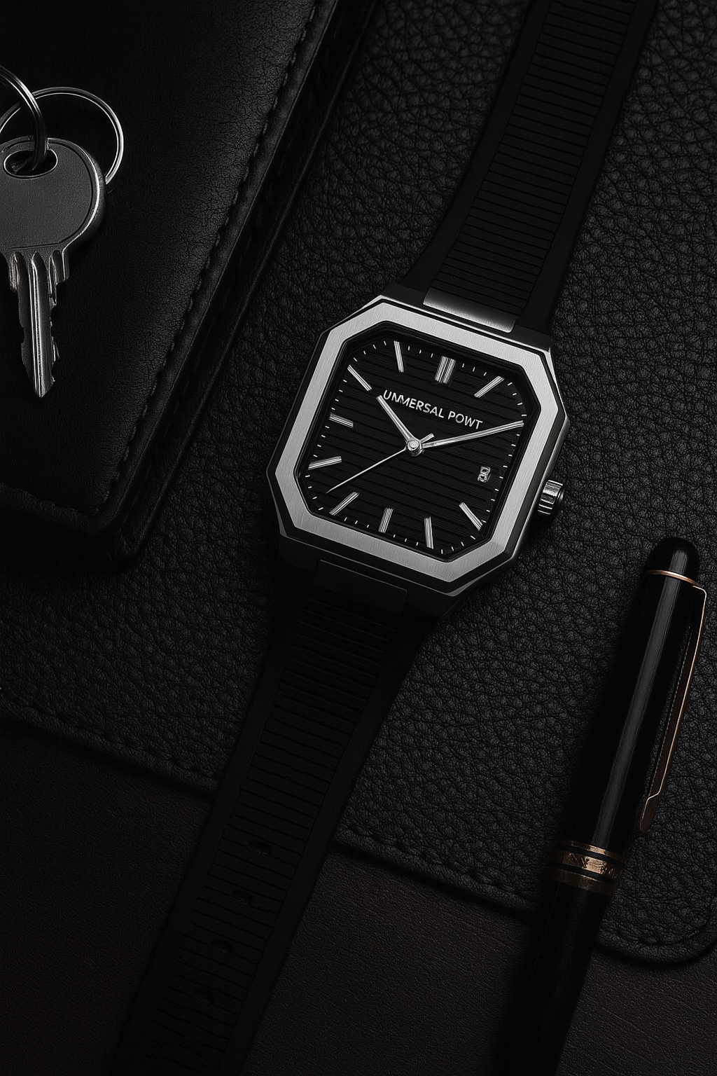 Universal Point UP 1988 – Square Dial Leather Strap Watch | Stainless Steel Case | Water Resistant 3 ATM (With Box)