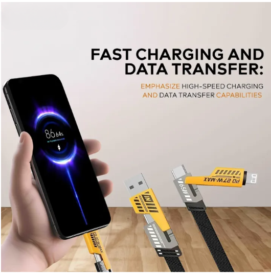 4 In 1 Data Cable – USB-A & USB-C to Lightning, Fast Charging Braided Cable