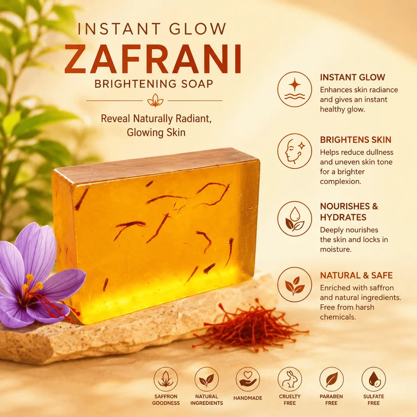 Instant Glow Zafrani Brightening Soap – Handmade Saffron (Zafran) Soap for Glowing, Even-Toned & Nourished Skin | Paraben & Sulfate Free